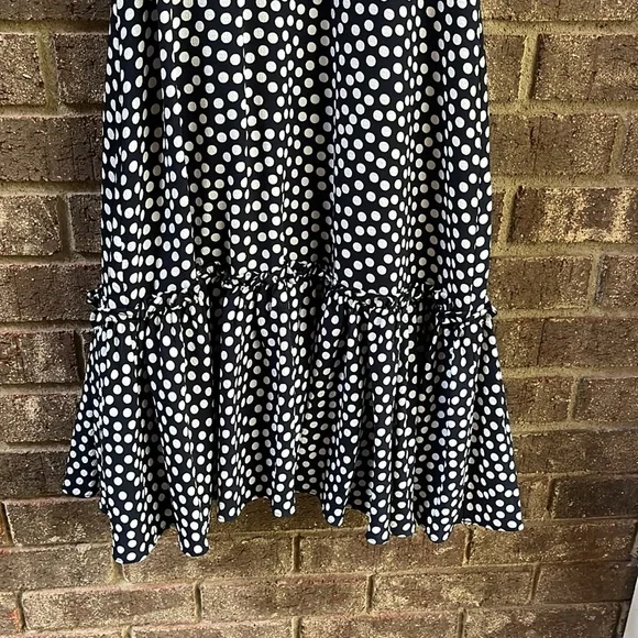 Betsey Johnson Halter Dress with Ruffled Hem Navy with White Polka Dots Size 4 - Picture 5 of 12